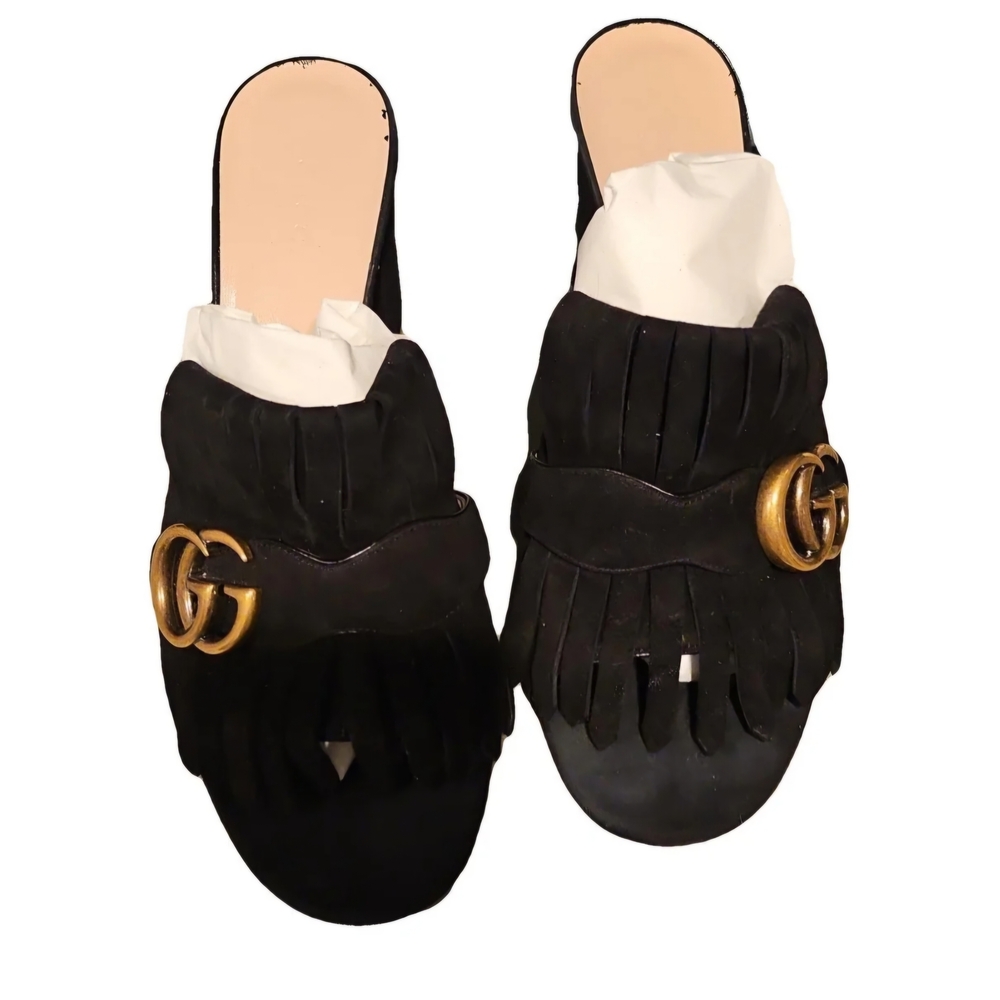 Gucci Black and Gold Mules with Luxurious Emblem